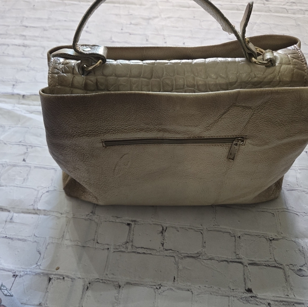 Made In Old Itay Leather Beige&Brown Satchel Hand Bag to Adjustable Crossbody - Picture 6 of 17